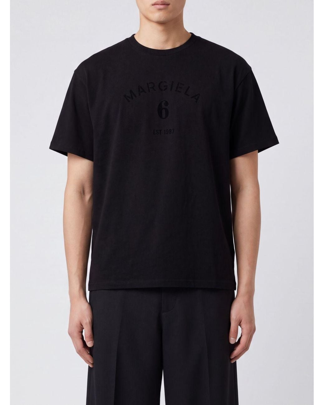 MM6 by Maison Margiela Black Cotton Crewneck T-Shirt With Dropped Shoulders for men