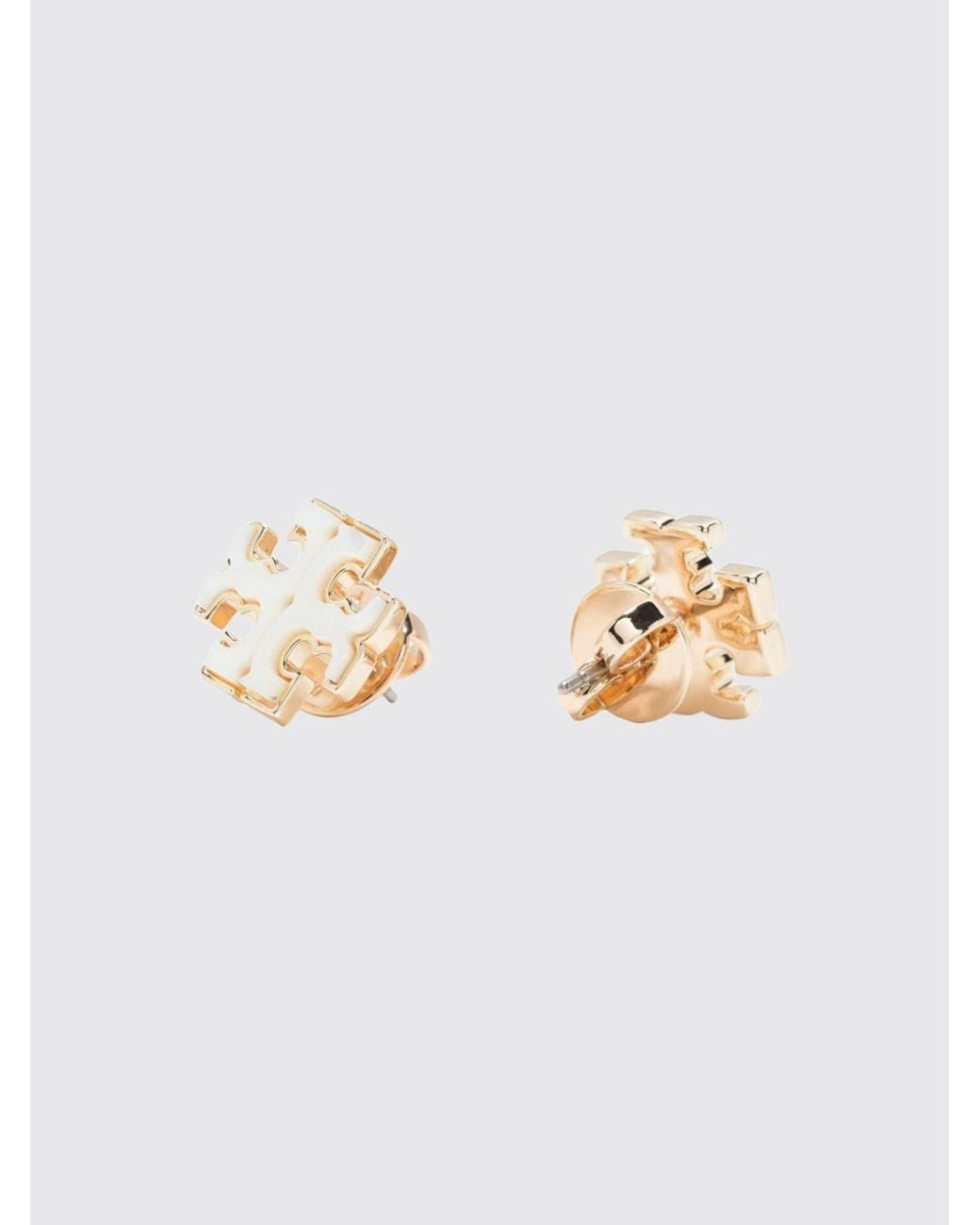 Tory Burch White Kira Mother-Of-Pearl Stud Earrings With Double T Logo