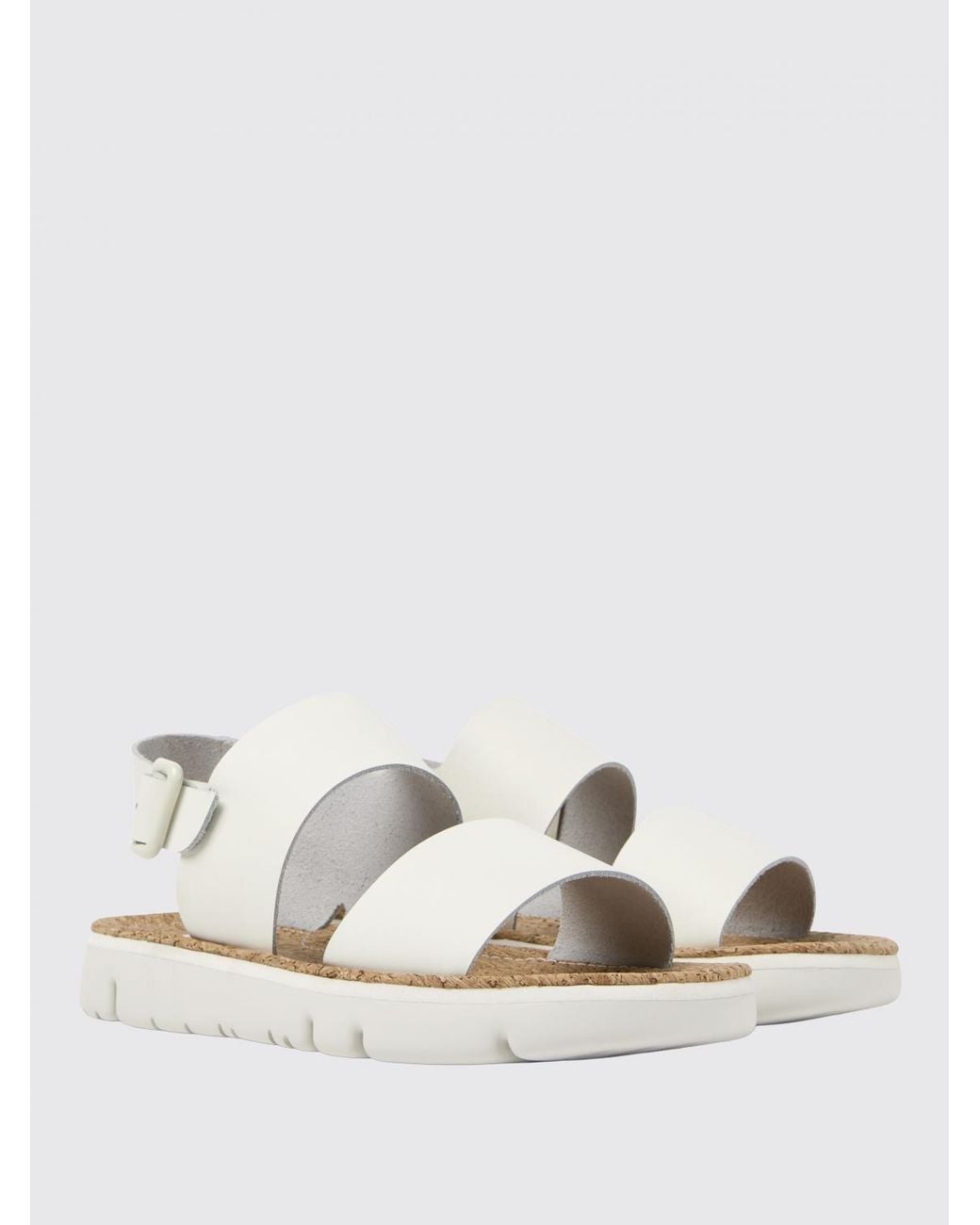 Camper White Cork Footbed Leather Sandals