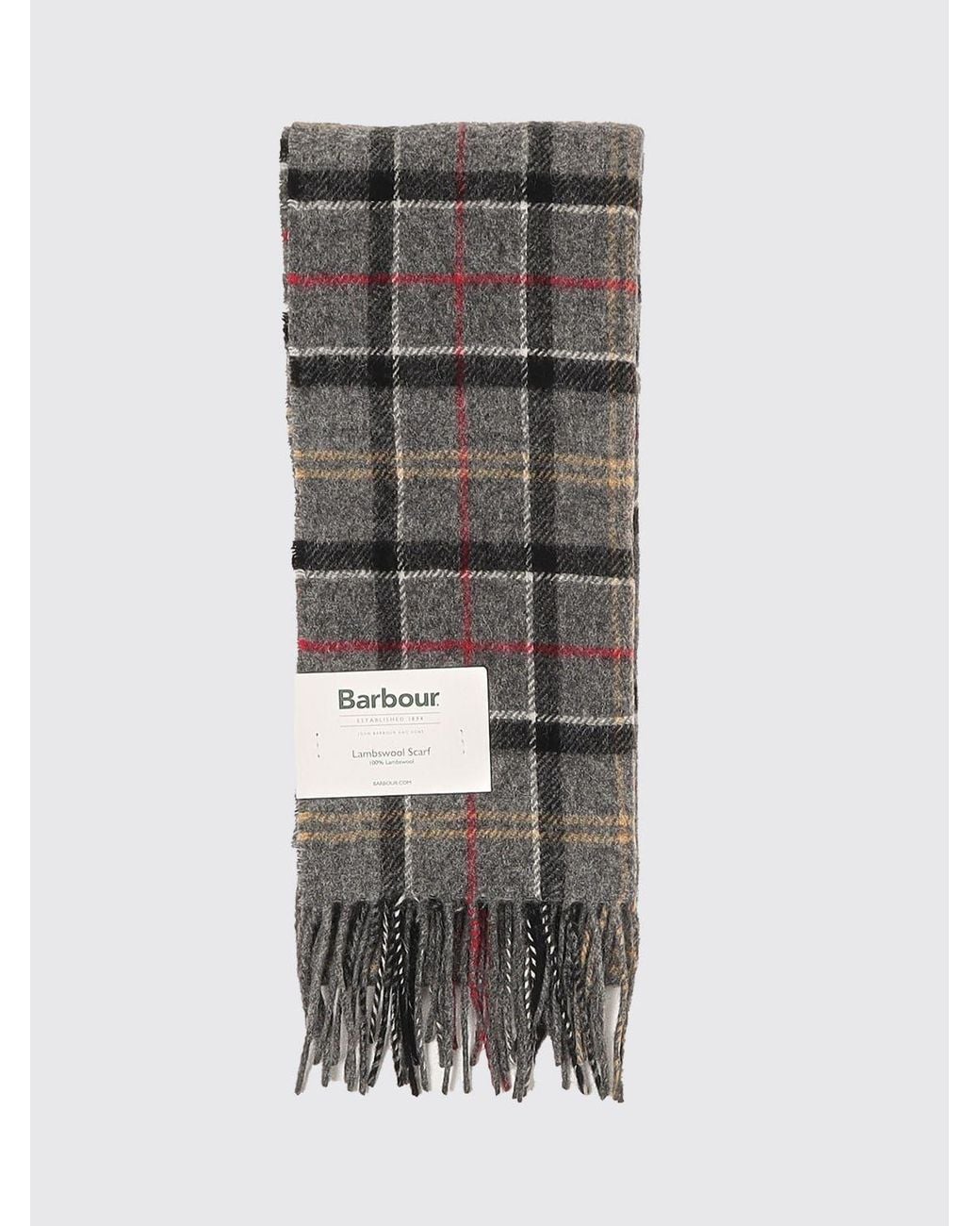 Barbour Gray 100% Lambswool Scarf With Classic Tartan Pattern And Fringes for men