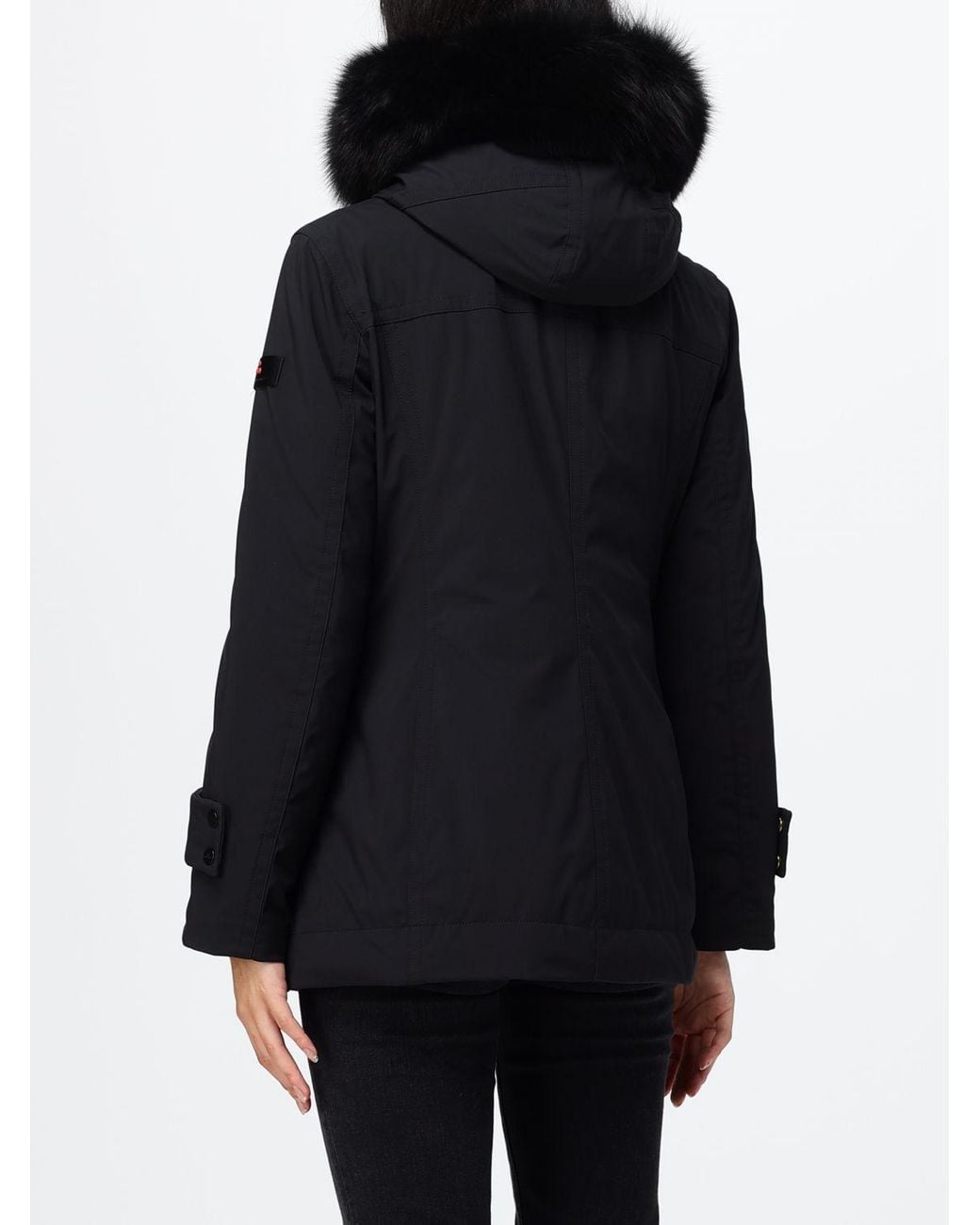 Peuterey Blue Knee-Length Polyester Parka With Shearling Hood And Applied Logo