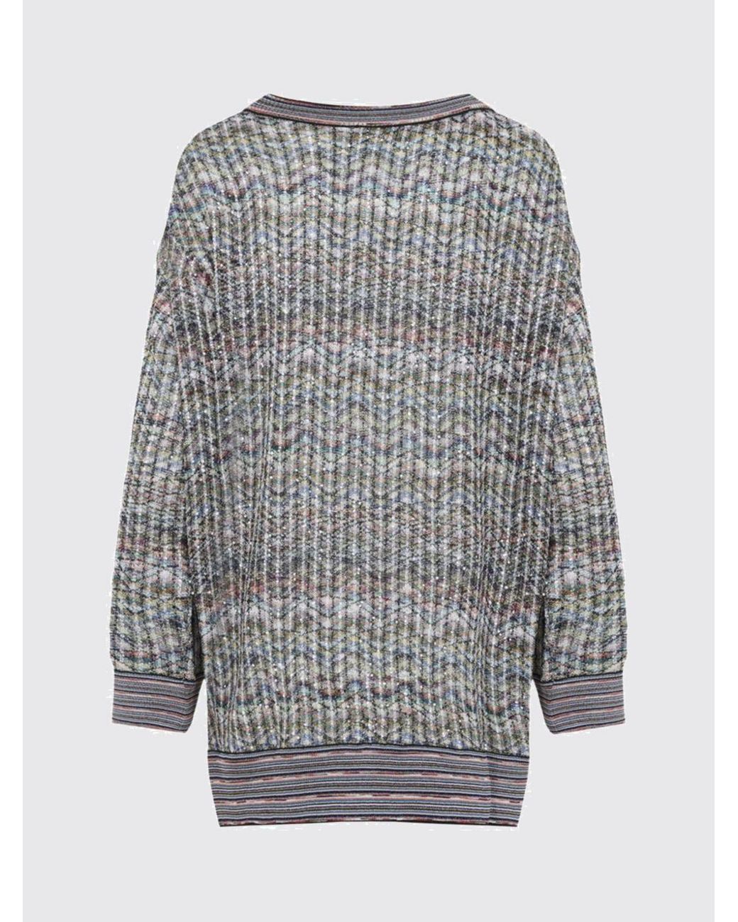 Missoni Gray Multicolour Zig-Zag Lurex Long Cardigan With Patch Pockets
