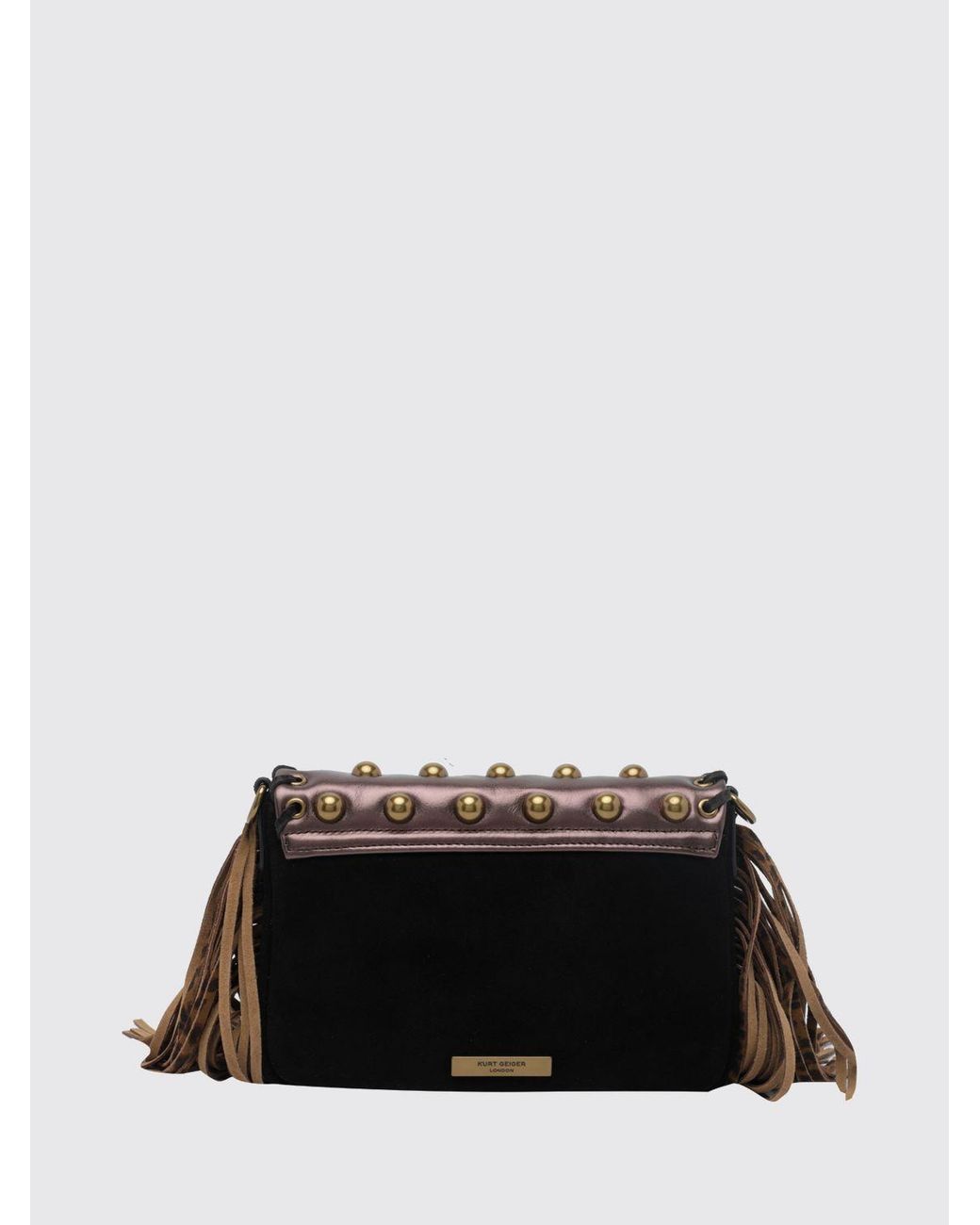Kurt Geiger Black Oxford Animal Print Leather Mini Shoulder Bag With Studs And Fringes