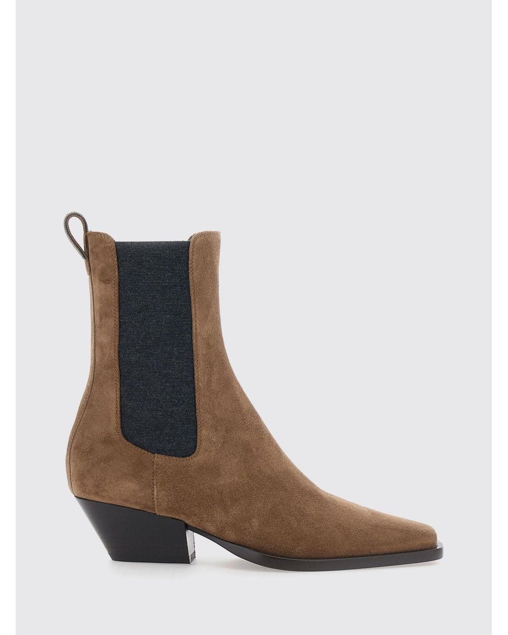 Brunello Cucinelli White Suede Chelsea Ankle Boots With A Low Flared Heel
