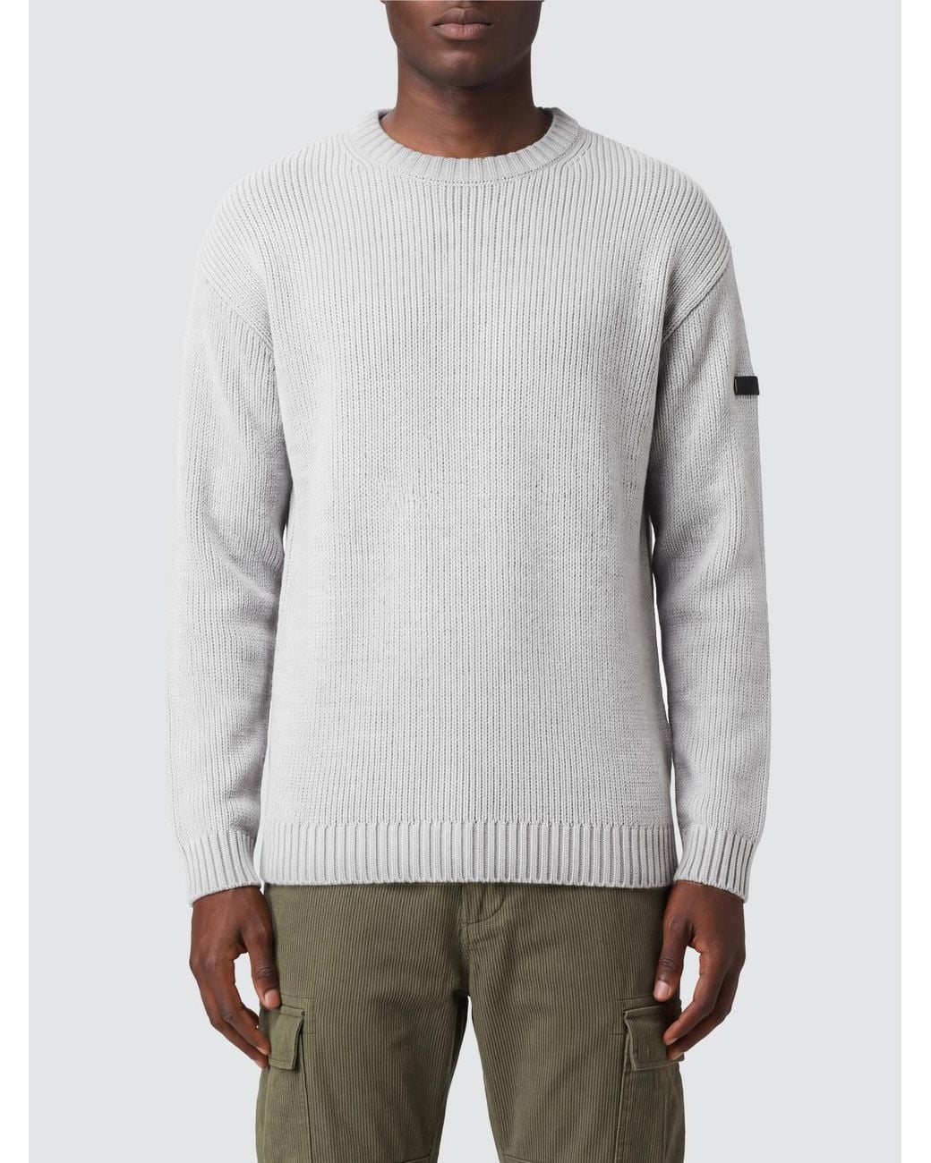 Rrd Gray Wool Crewneck Jumper With Ribbed Trims And Applied Logo for men