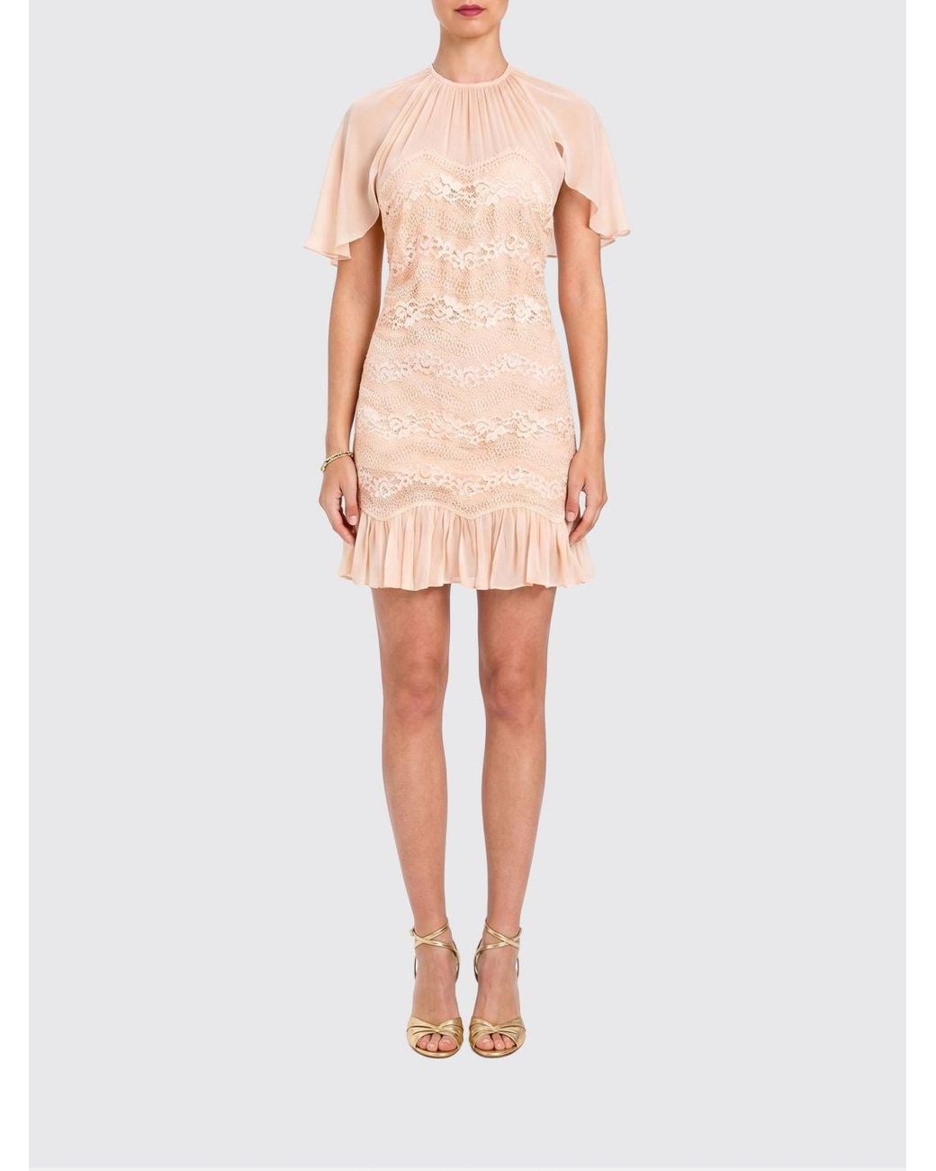 Twinset Natural Viscose And Lace Mini Dress