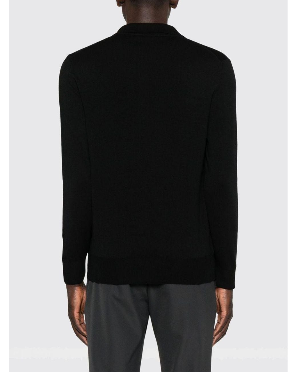 Canali Black Long-Sleeved Wool Knitted Polo Shirt With Three Buttons for men