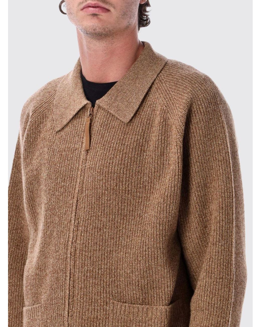 Universal Works Brown Zip-Up Polo Cardigan for men