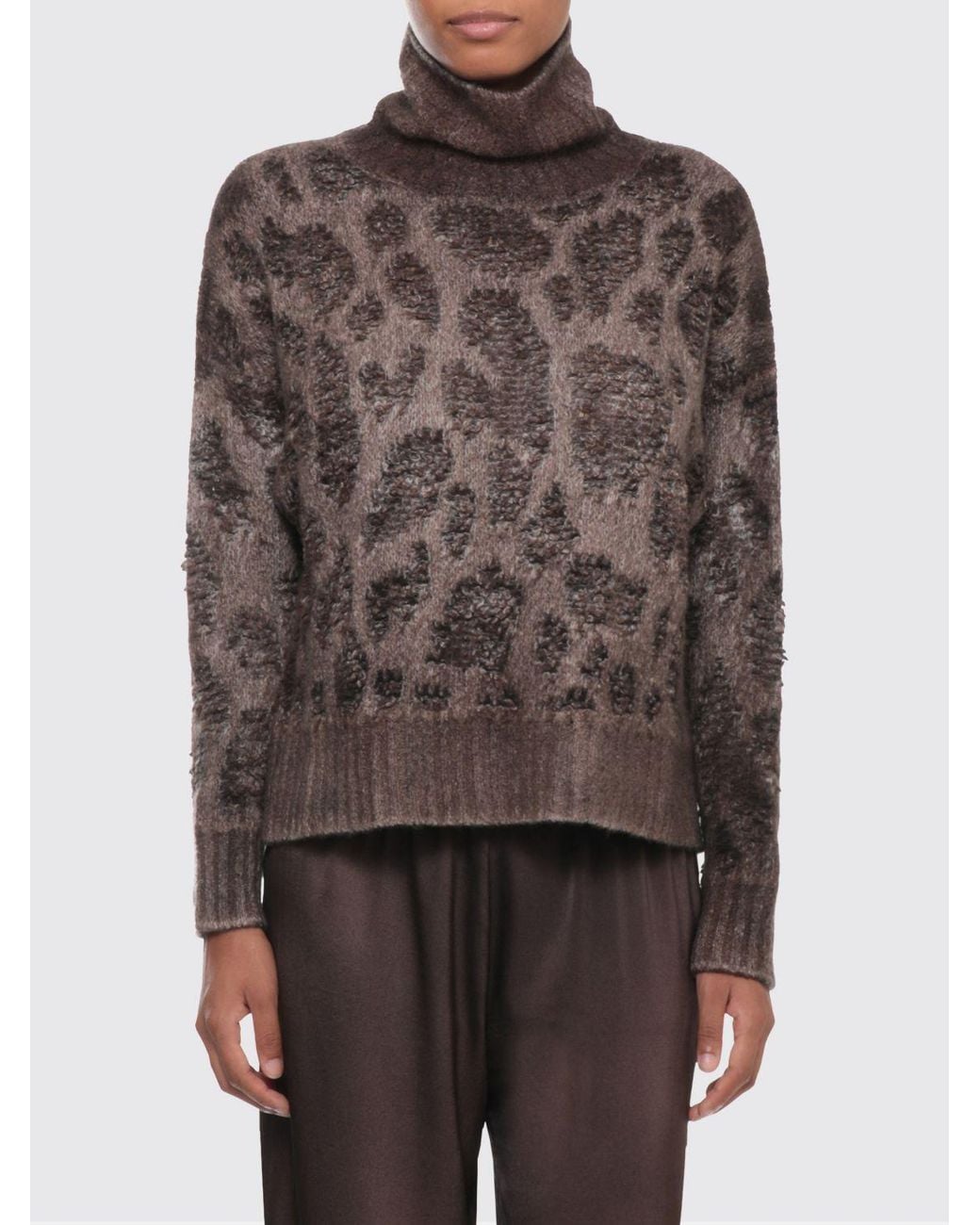 Avant Toi Brown Animal Print Turtleneck Sweater