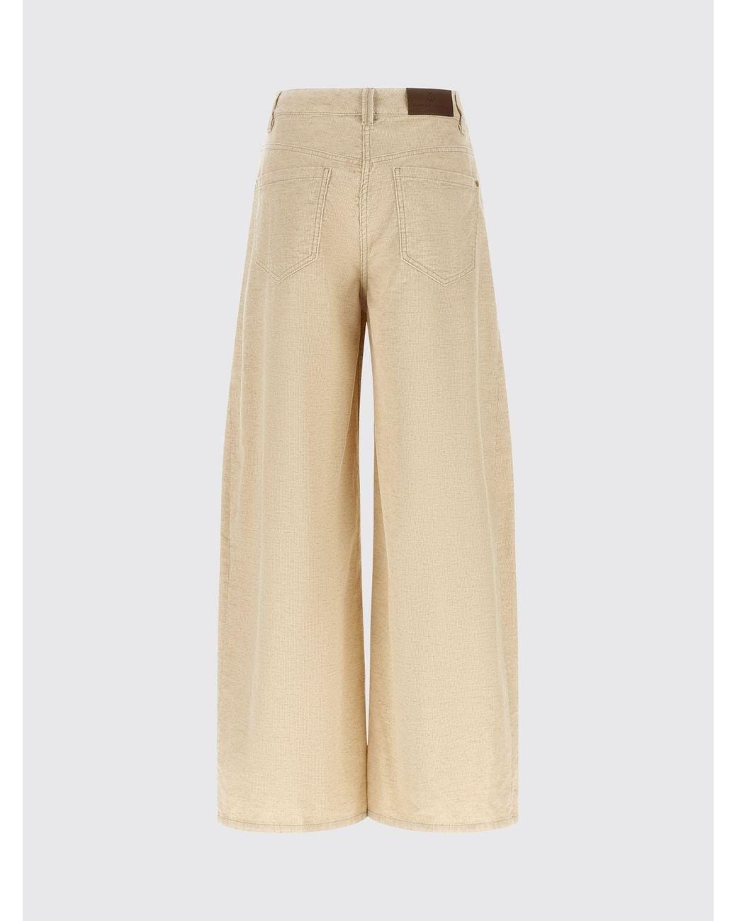 Brunello Cucinelli Natural High-Waisted Wide Leg Corduroy Trousers