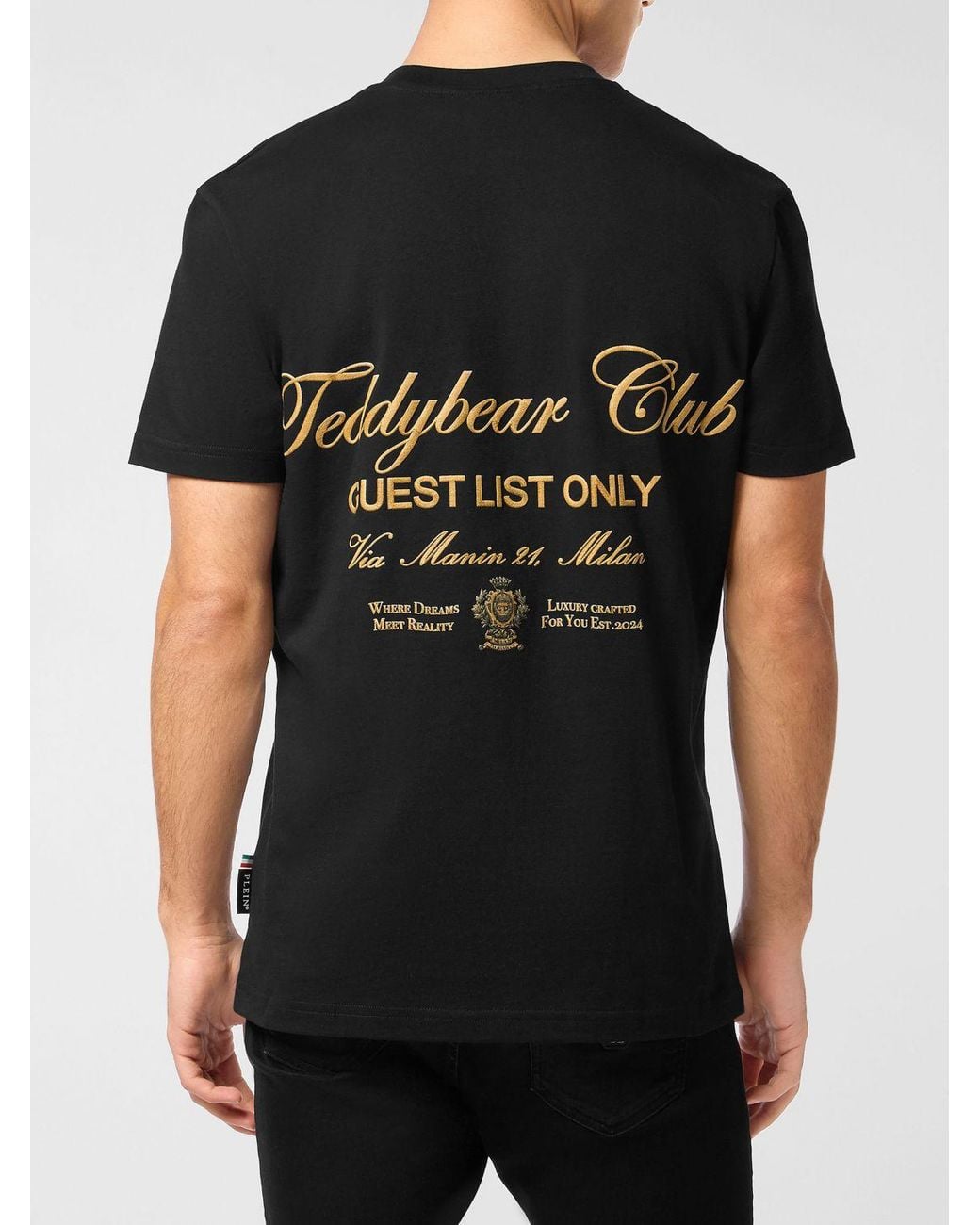 Philipp Plein Black Slim Fit Teddy Bear Print Cotton T-Shirt With Contrast Logo for men