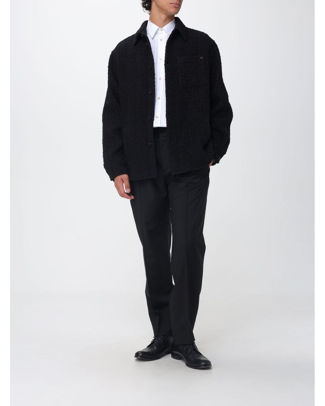 Valentino Garavani Blue Cotton Tweed Shirt Jacket With Vlogo Signature for men