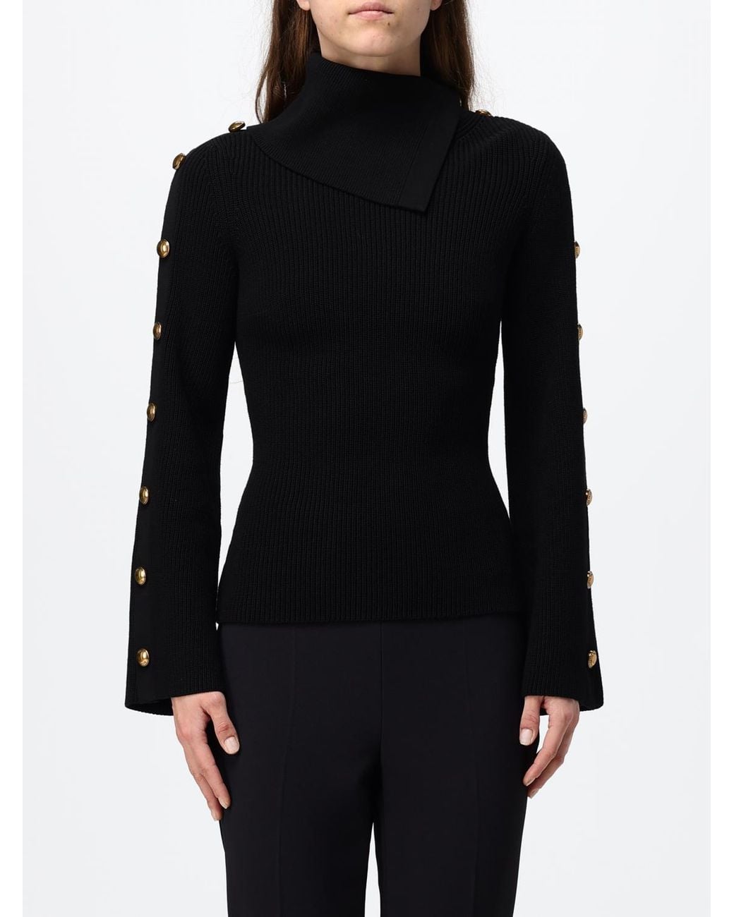Elisabetta Franchi Black Slim Fit Silk Blend Long-Sleeved Turtleneck Jumper