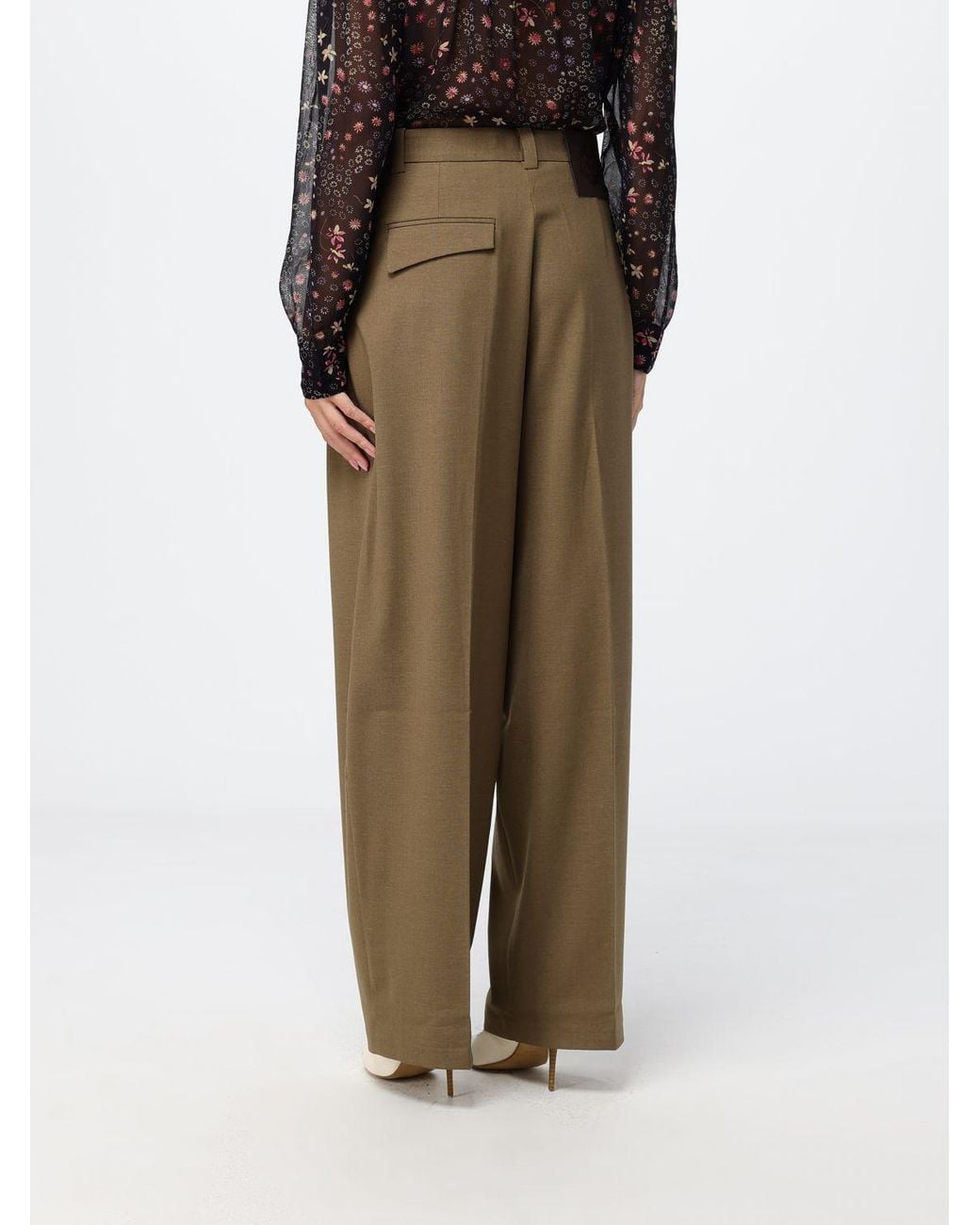 Pinko Green Slim Fit Skinny Wool Blend Mid-Rise Trousers