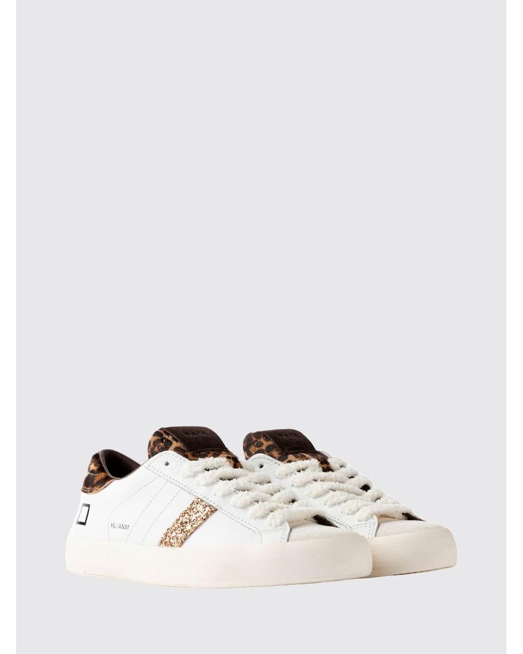 Date White Hill Low-Top Leather Sneakers With Animal Print And Glitter Inserts