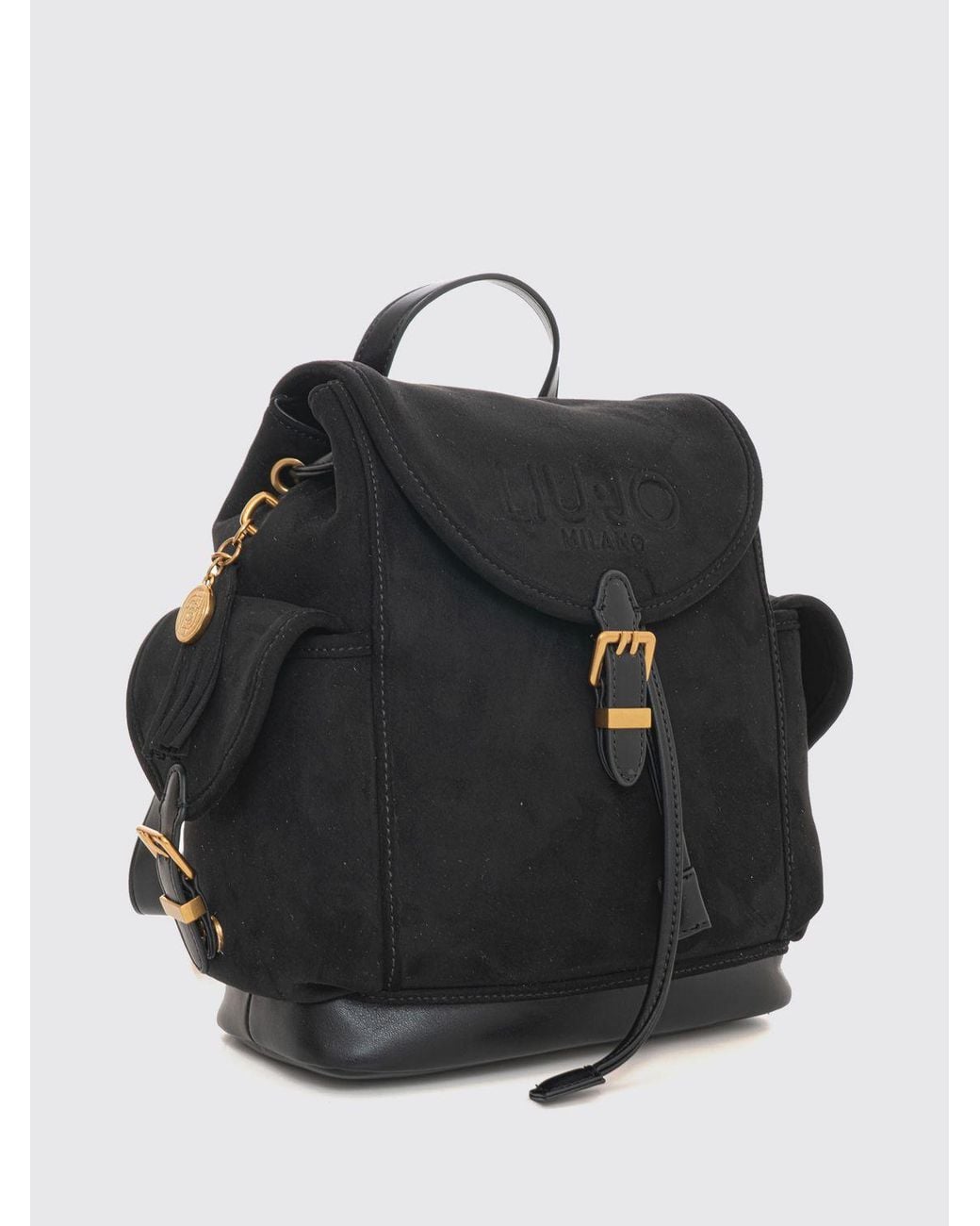 Liu Jo Black Faux Leather Backpack With Flap Closure And Logo Charm