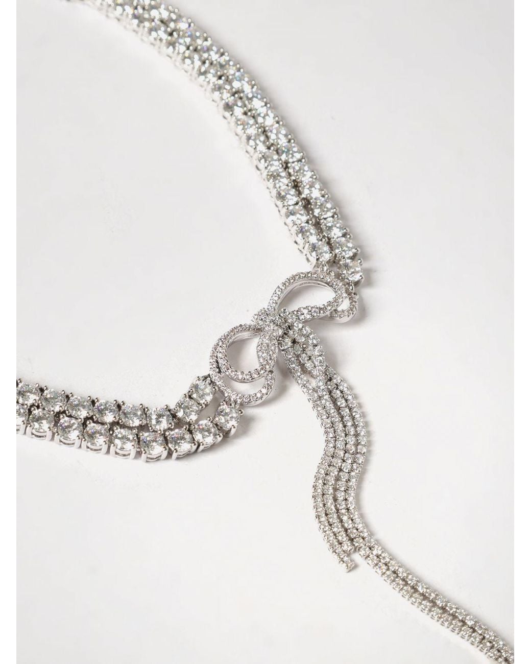 Self-Portrait Natural Bow And Crystal Embellished Brass Choker Necklace