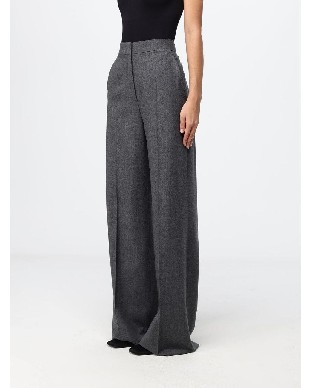 Max Mara Black High-Waisted Flared Crêpe Trousers With Slash Pockets