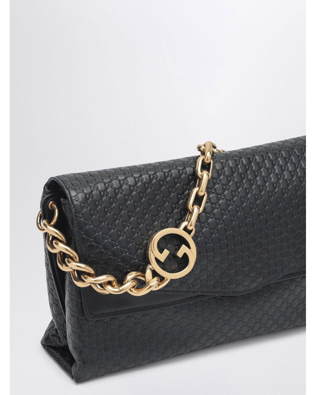 Gucci Black Embossed Gg Monogram Leather Bag