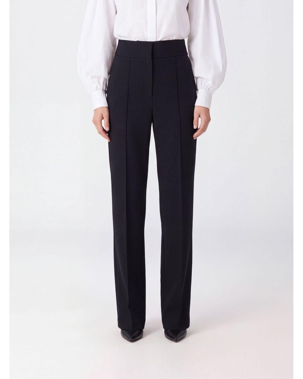 Elisabetta Franchi Blue High-Waisted Straight Leg Tailored Crêpe Trousers