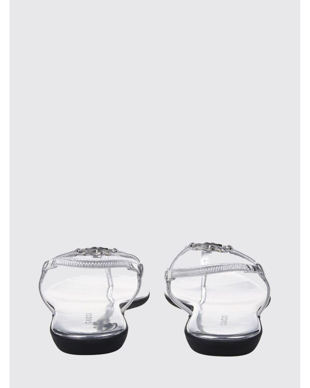 Gucci White Gg Laminated Leather Thong Sandals With Low Heel And Logo
