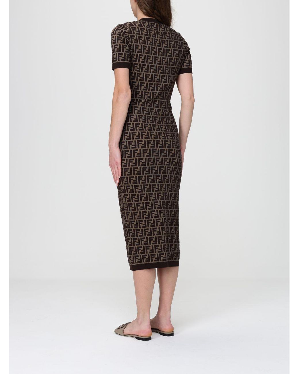 Fendi Black Ff Cotton Knit Sheath Dress