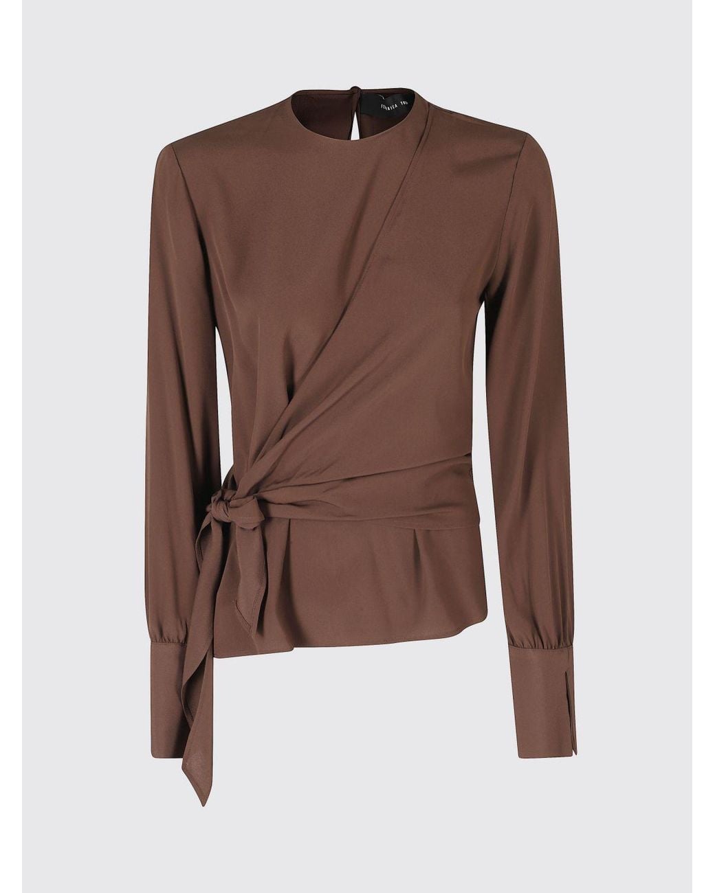 FEDERICA TOSI Brown Draped Viscose Blouse With Tie-Waist Belt And Long Sleeves