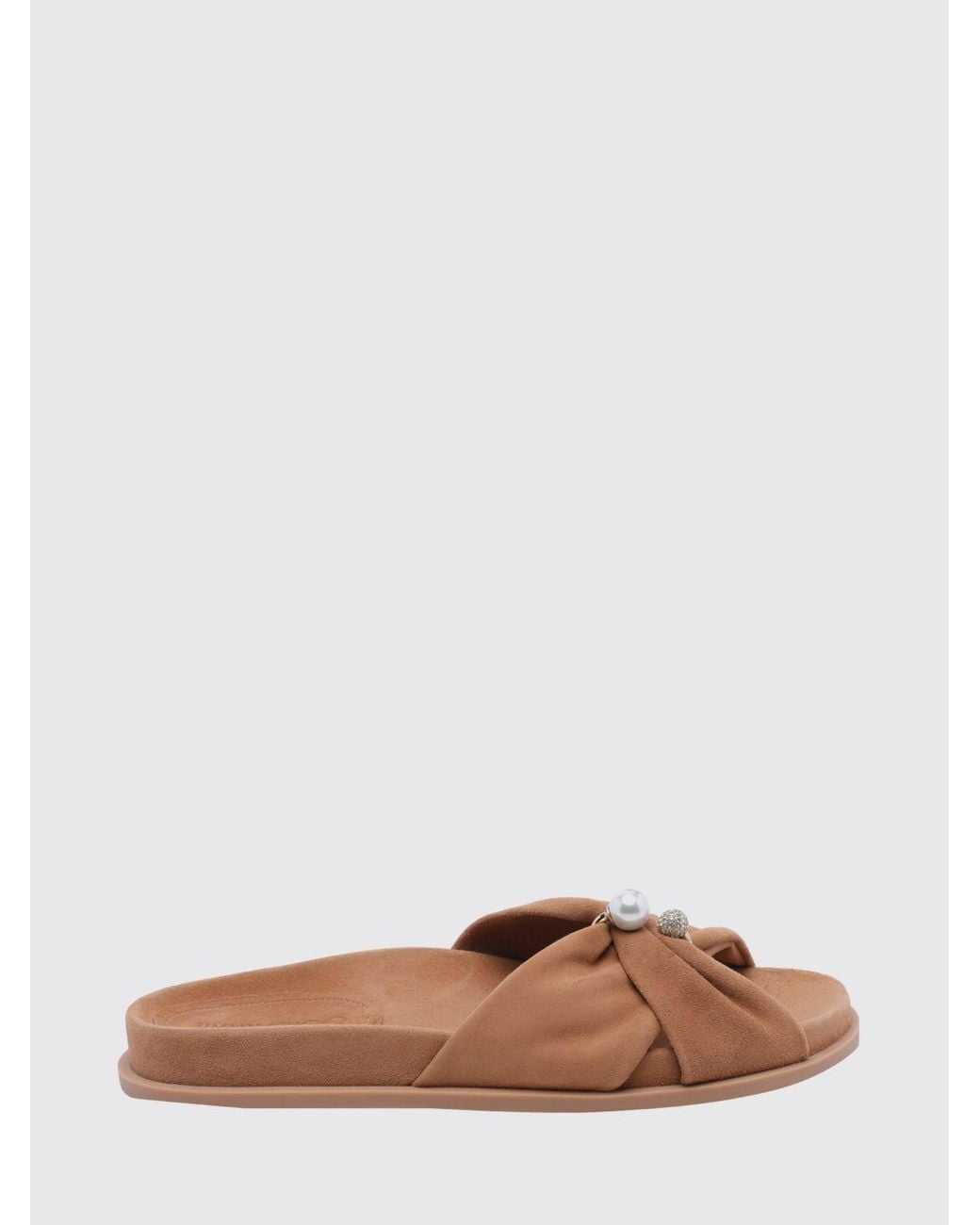 Jimmy Choo Brown Rafi Suede Slide Sandals With Pearls And Rhinestones