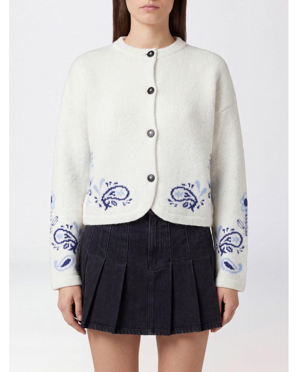 Alanui Gray Paisley Cashmere Blend Crewneck Cardigan