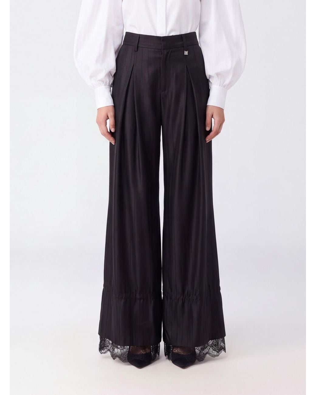 GIUSEPPE DI MORABITO Blue Tailored Wide-Leg Trousers With Lace Inserts