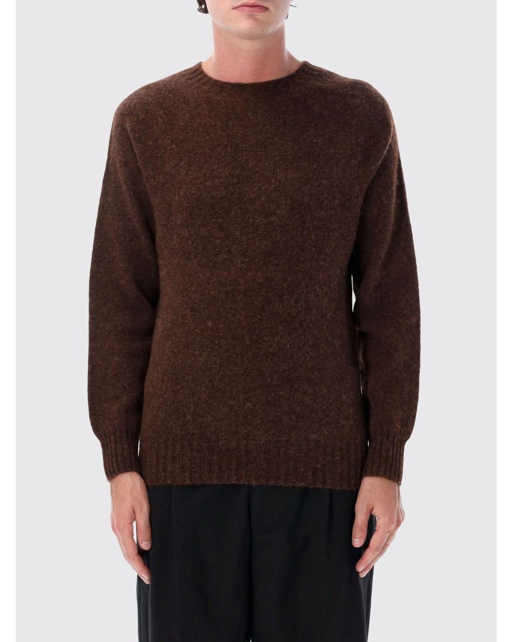 Howlin' By Morrison Brown Crewneck Wool Blend Jumper With Ribbed Trims for men