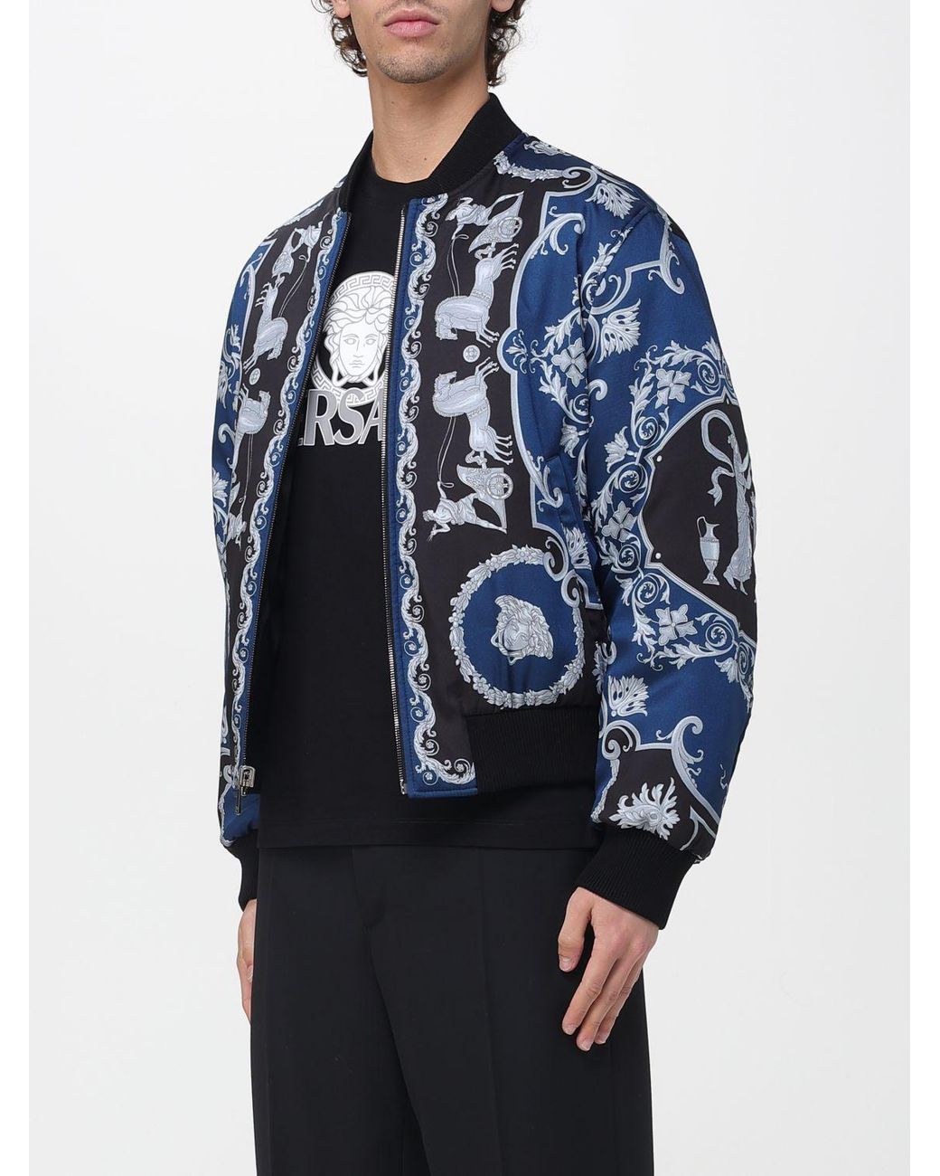 Versace Blue Nylon Bomber Jacket for men