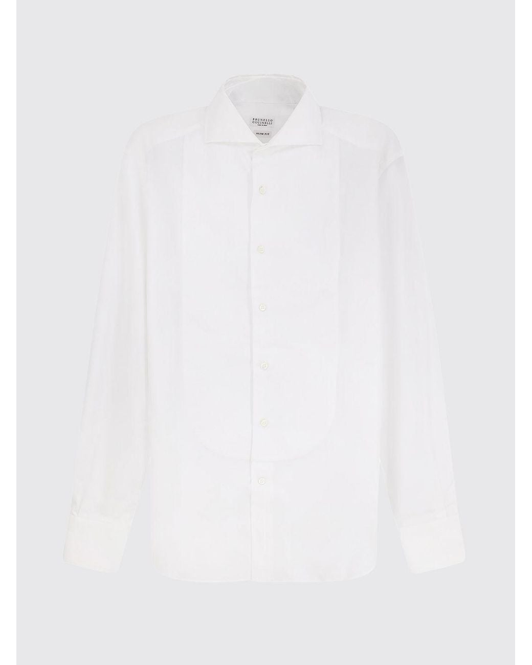 Brunello Cucinelli White Slim Fit Cotton Poplin Shirt for men