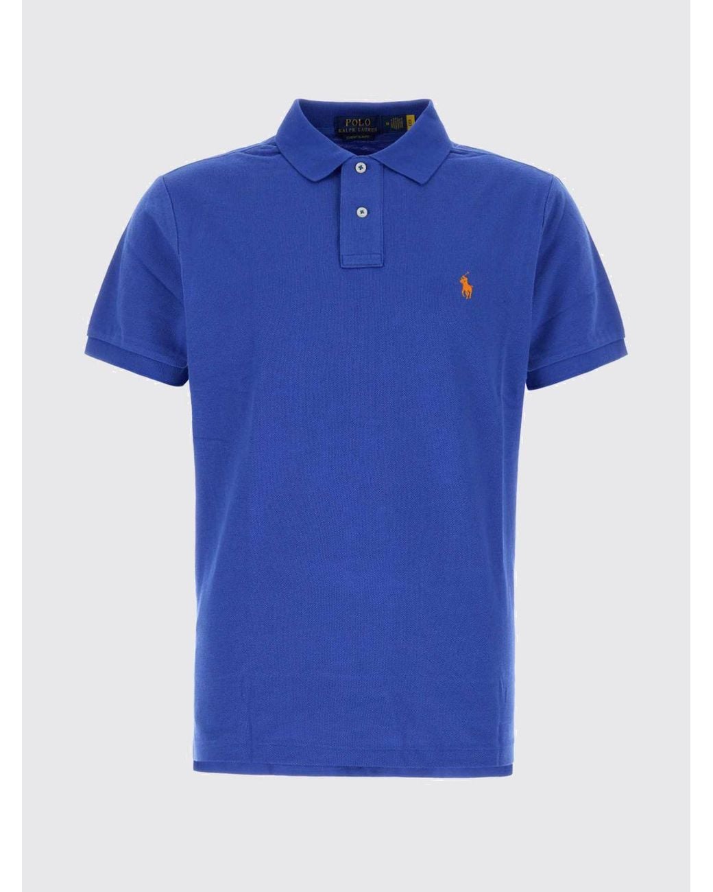 Polo Ralph Lauren Blue Short-Sleeve Cotton Polo Shirt With Contrasting Embroidered Logo for men