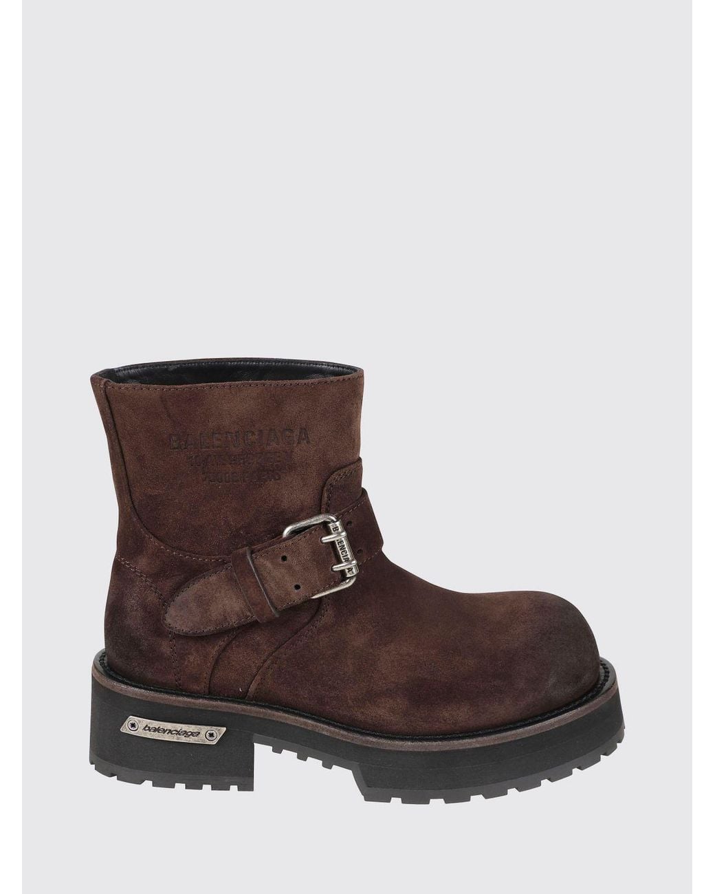 Balenciaga Brown Suede Calfskin Biker Boots With Lug Sole