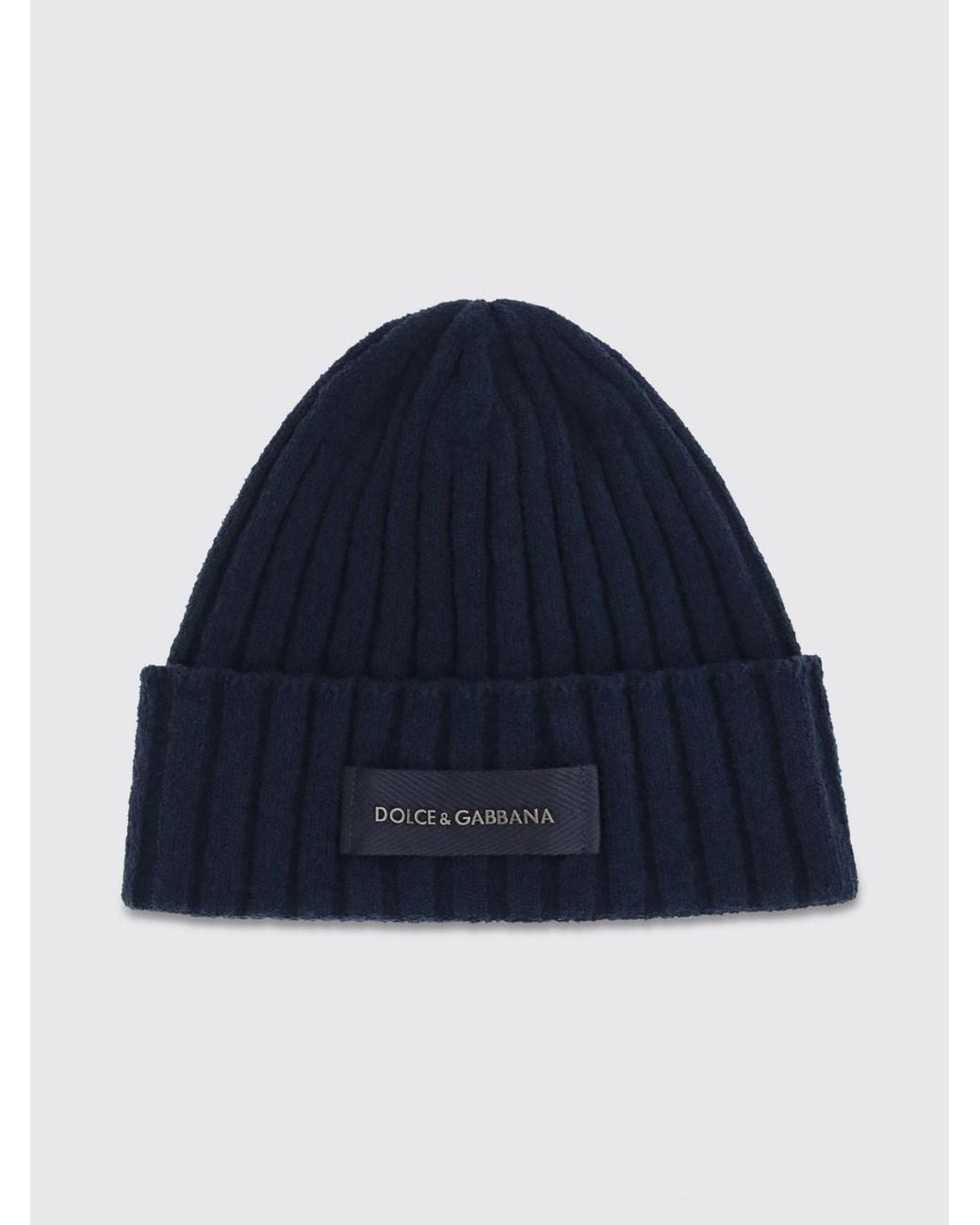 Dolce & Gabbana Blue Dolce &Amp Gabbana Ribbed Wool Beanie With Cuffed Hem And Applied Logo Patch for men