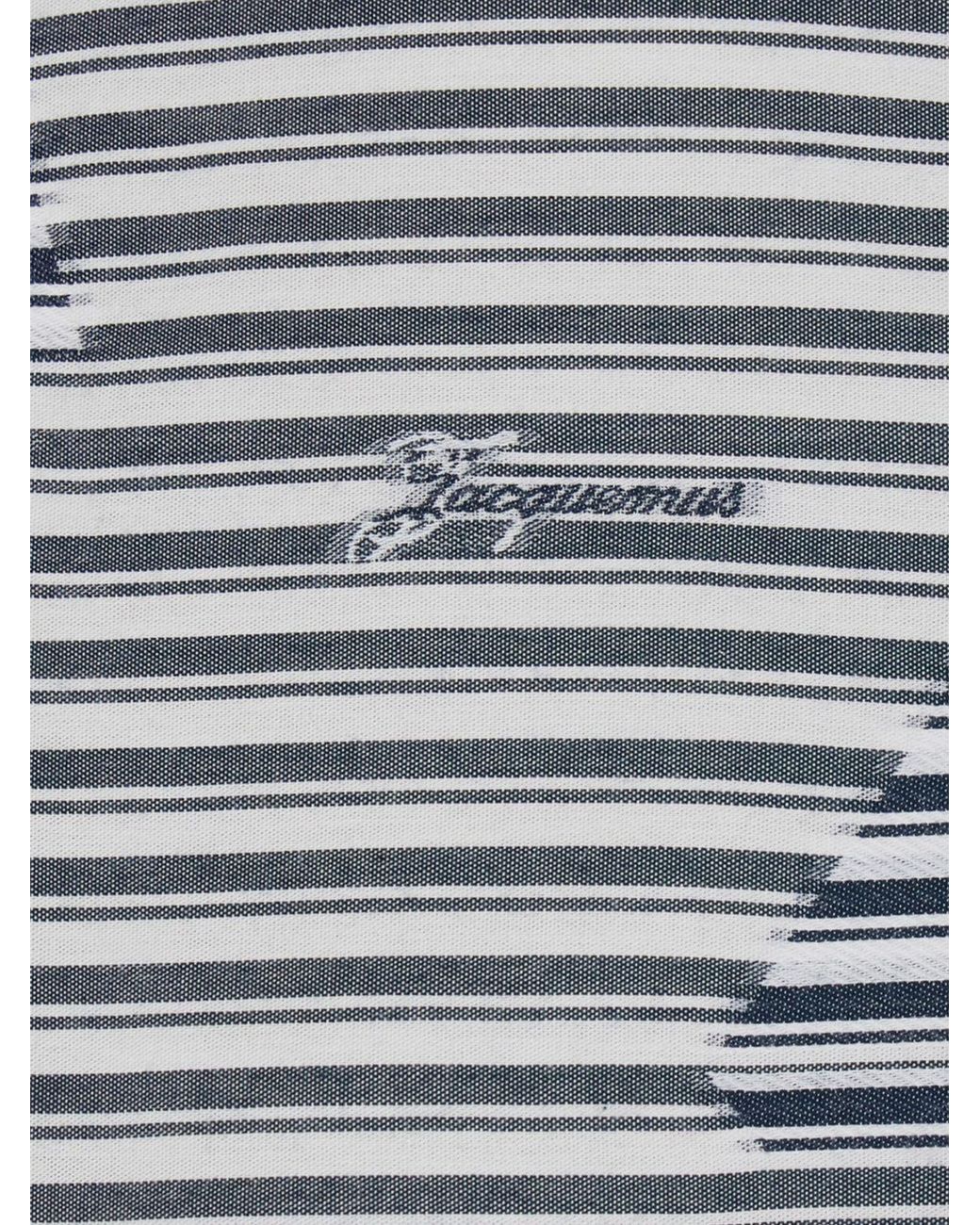 Jacquemus Blue The Plage Striped Graphic Print Cotton Bowling Shirt for men