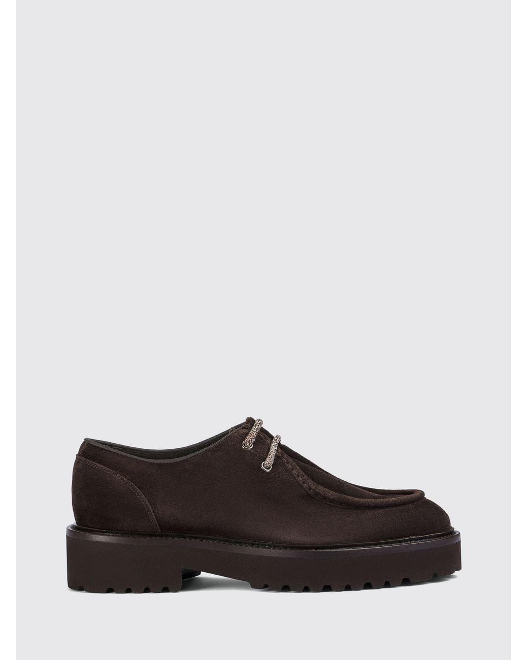 Doucal's White Suede Derby Shoes With Serrated Rubber Sole