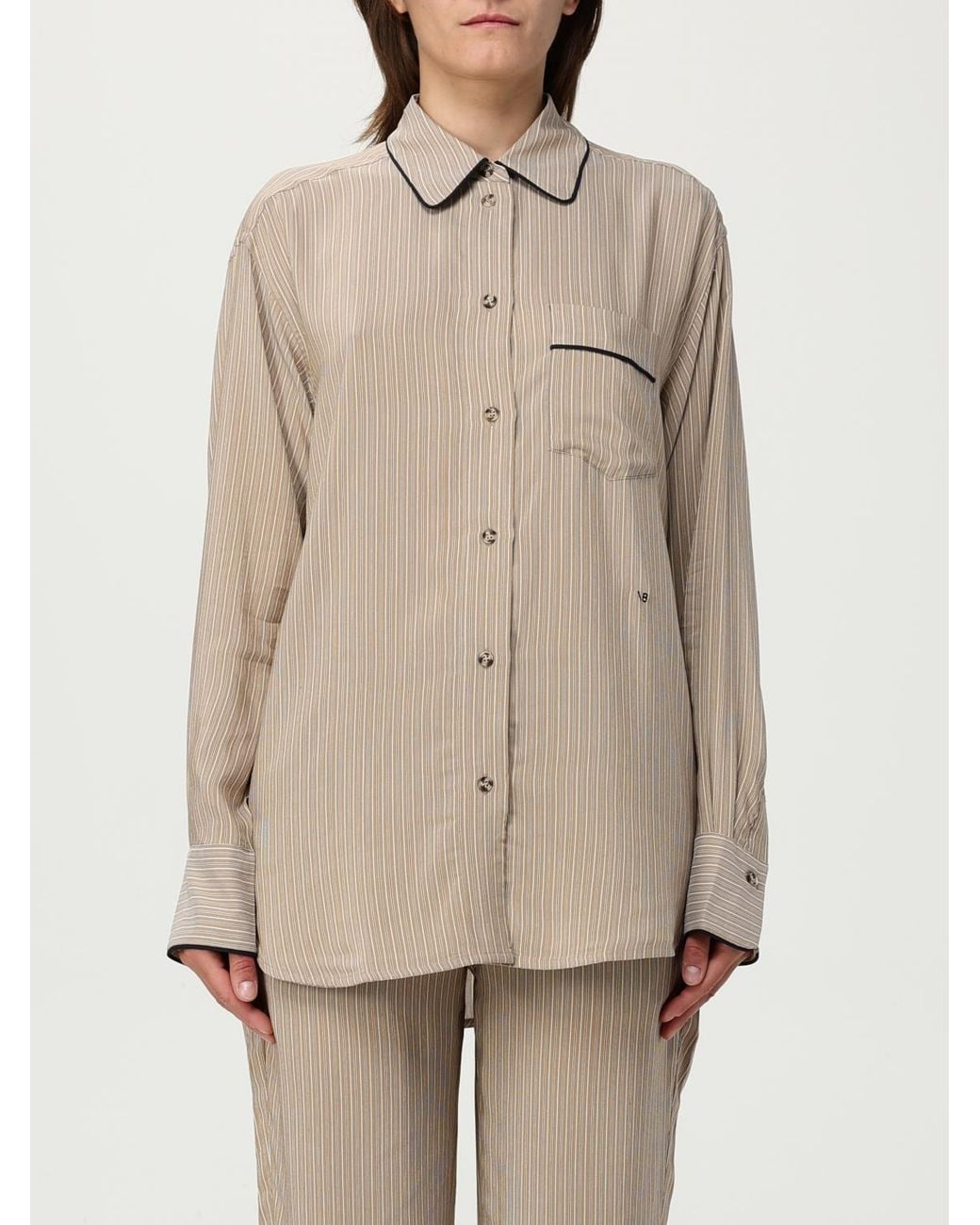 Victoria Beckham Natural Silk Stripe Shirt Relaxed Fit