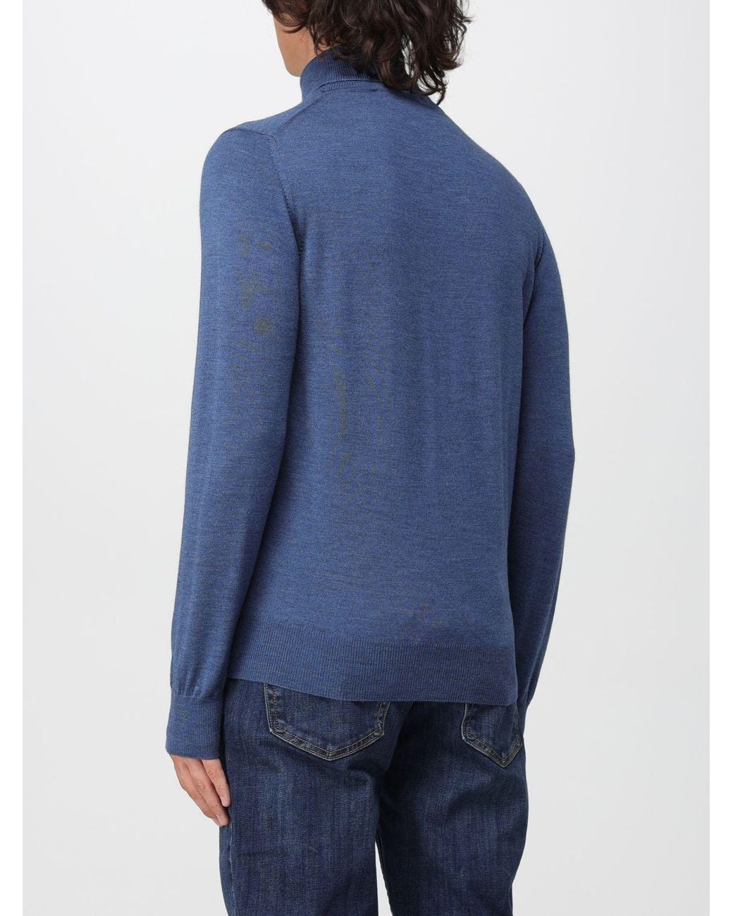 Brooksfield Blue Basic Slim Fit Wool Turtleneck Jumper With Ribbed Trims for men