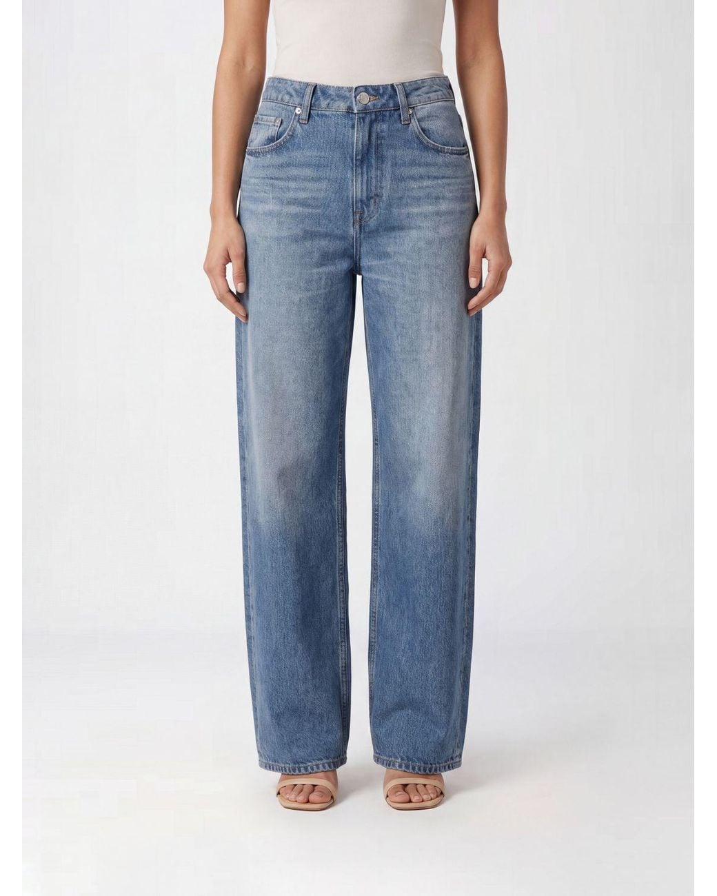 Rag & Bone Blue High-Waisted Wide-Leg Cotton Denim Trousers With Five Pockets