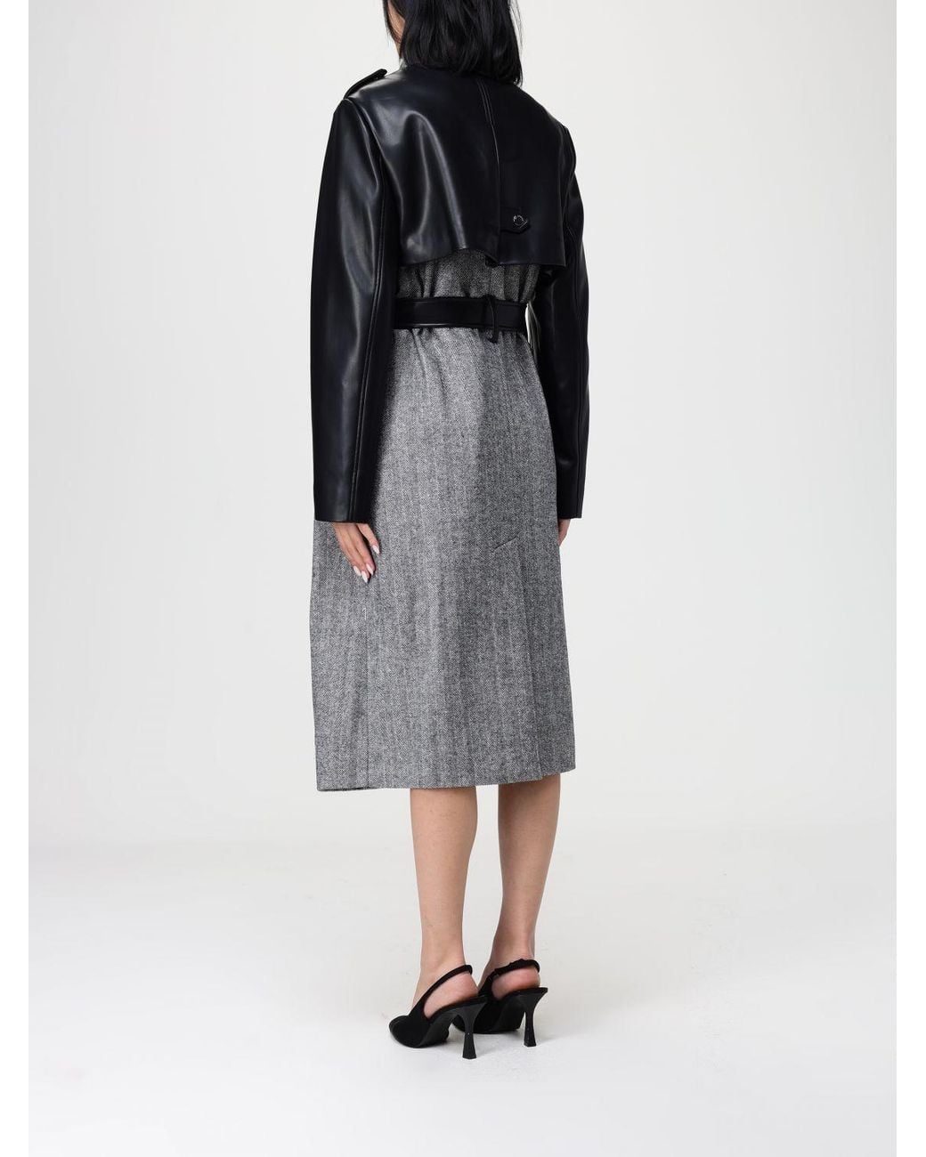 Karl Lagerfeld Gray Belted Herringbone Coat