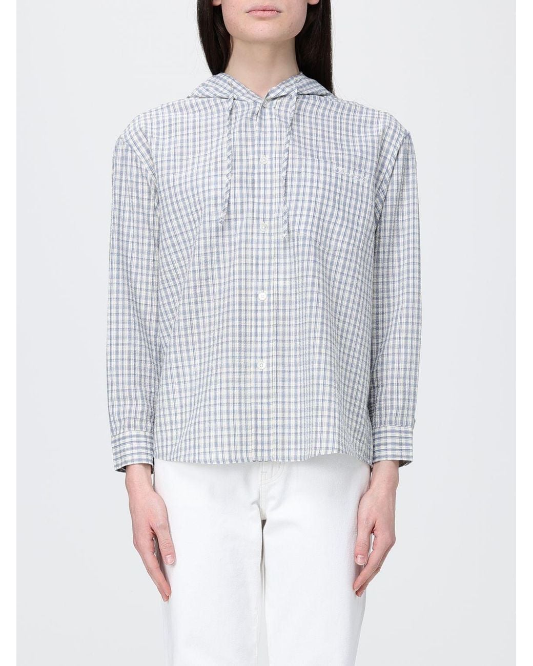 DUNST White Checked Cotton Hooded Shirt By