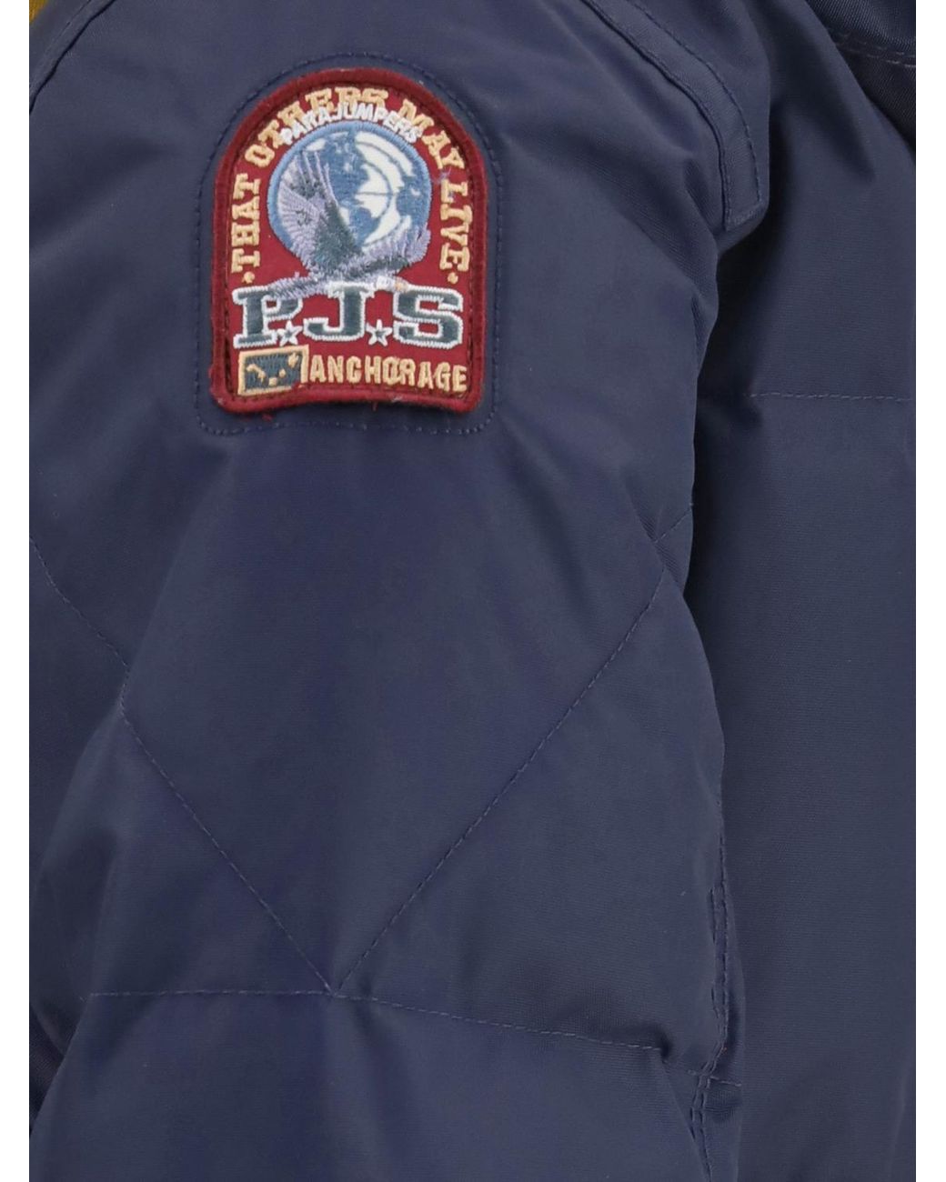 Parajumpers Blue Long Quilted Nylon Down Jacket With Hood And High Neck