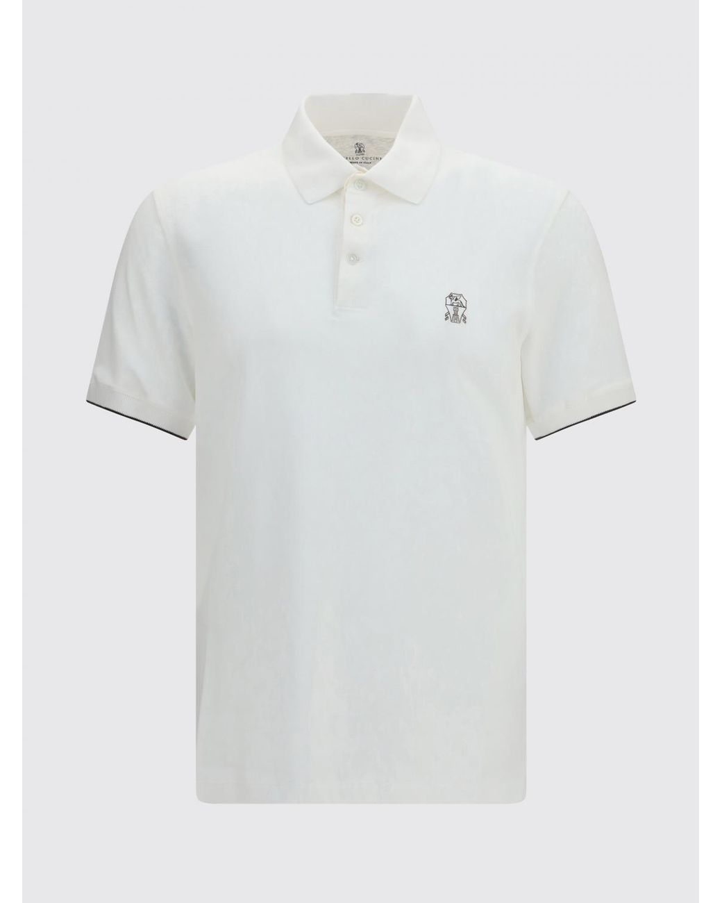 Brunello Cucinelli White Short-Sleeved Cotton Polo With Embroidered Logo for men