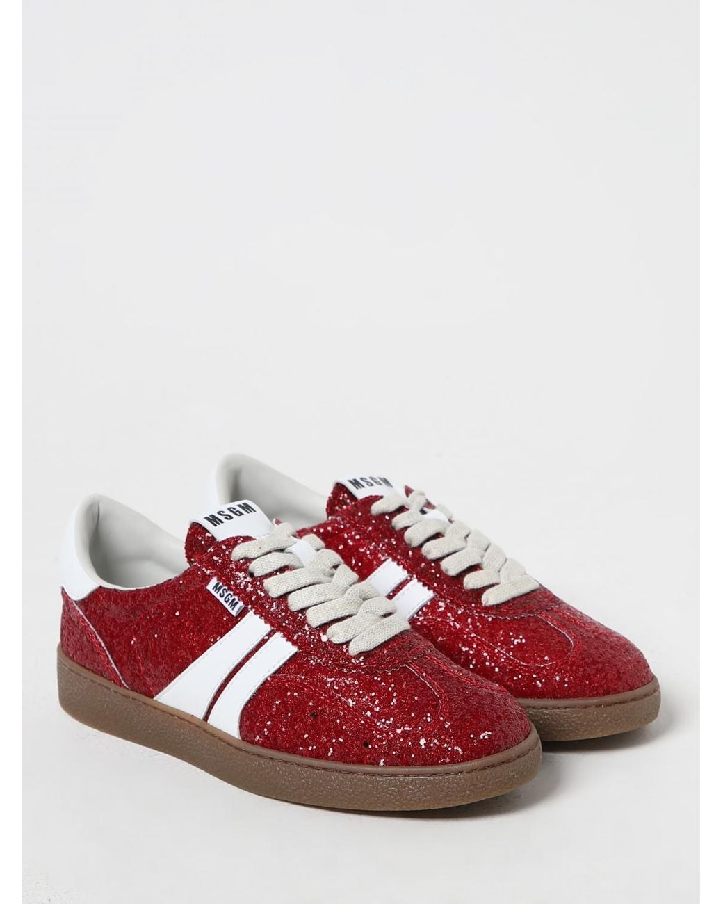 MSGM Red Retro Sneakers In Glittery Fabric And Synthetic Leather