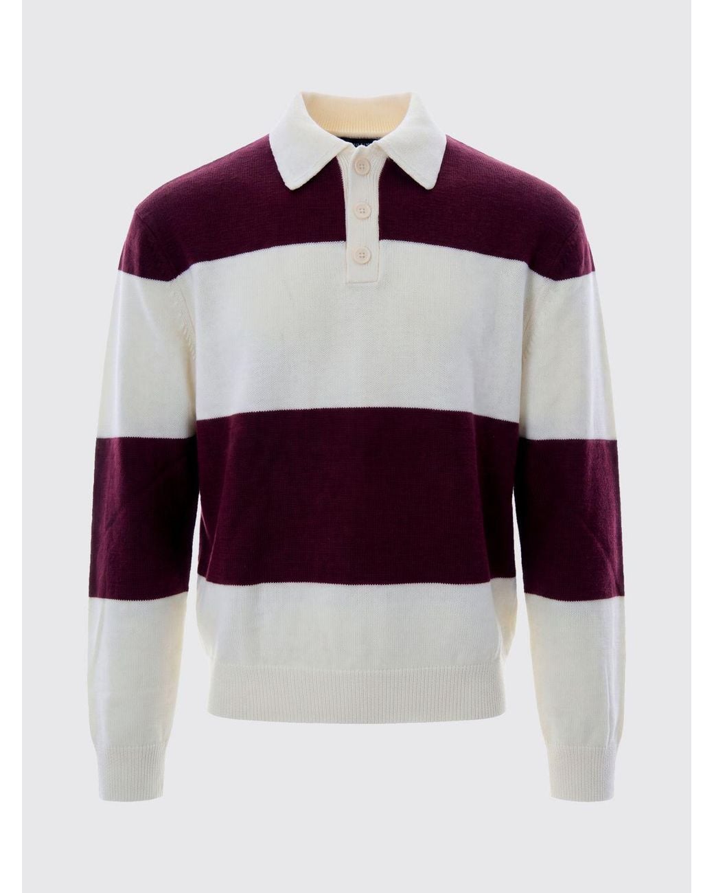 A.P.C. Red Striped Virgin Wool Long-Sleeved Knit Polo Shirt for men