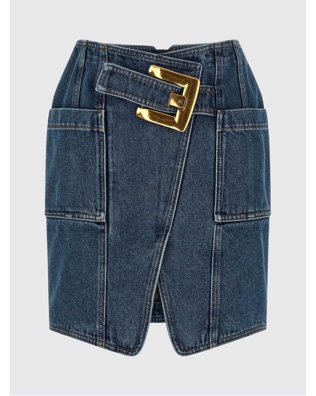 Balmain Blue Denim Mini Skirt With Maxi Buckle