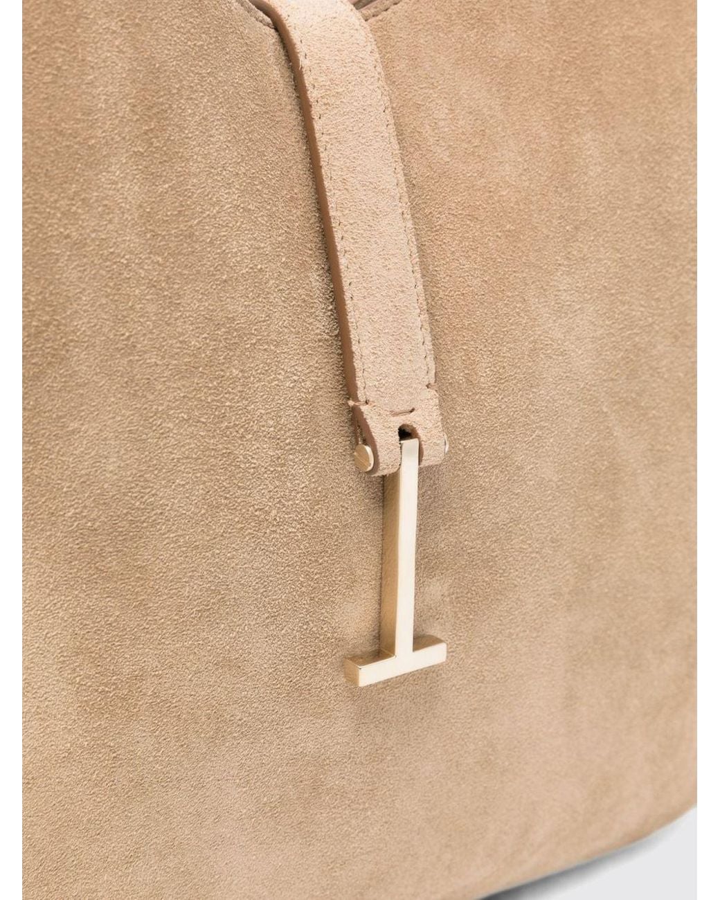 Tom Ford Natural Large Suede Shoulder Bag With An Adjustable Handle And Logo