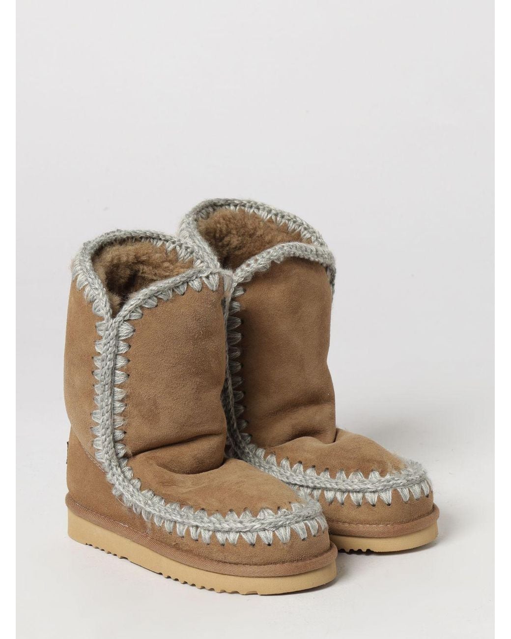 Mou Brown Eskimo Suede Boots With Wool Stitching